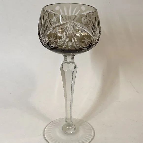 Vtg Bohemian Neubert-Echt Bleikristall Grey Crystal Cut to Clear Stemware 7.34”